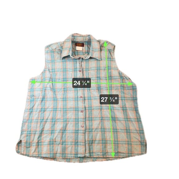 Faded Glory Blue and Orange Plaid Sleeveless Button Up Collared Top - Picture 6 of 6